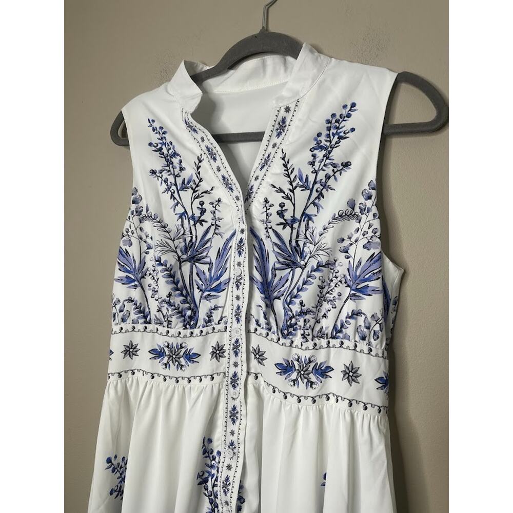 Cupshe White Mini Dress with Blue Botanical Print - Picture 3 of 12